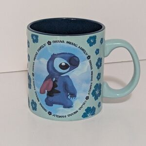 🩵 Disney Stitch “Ohana Means Family” Ceramic Mug – Blue Floral – Cute Kawaii Co